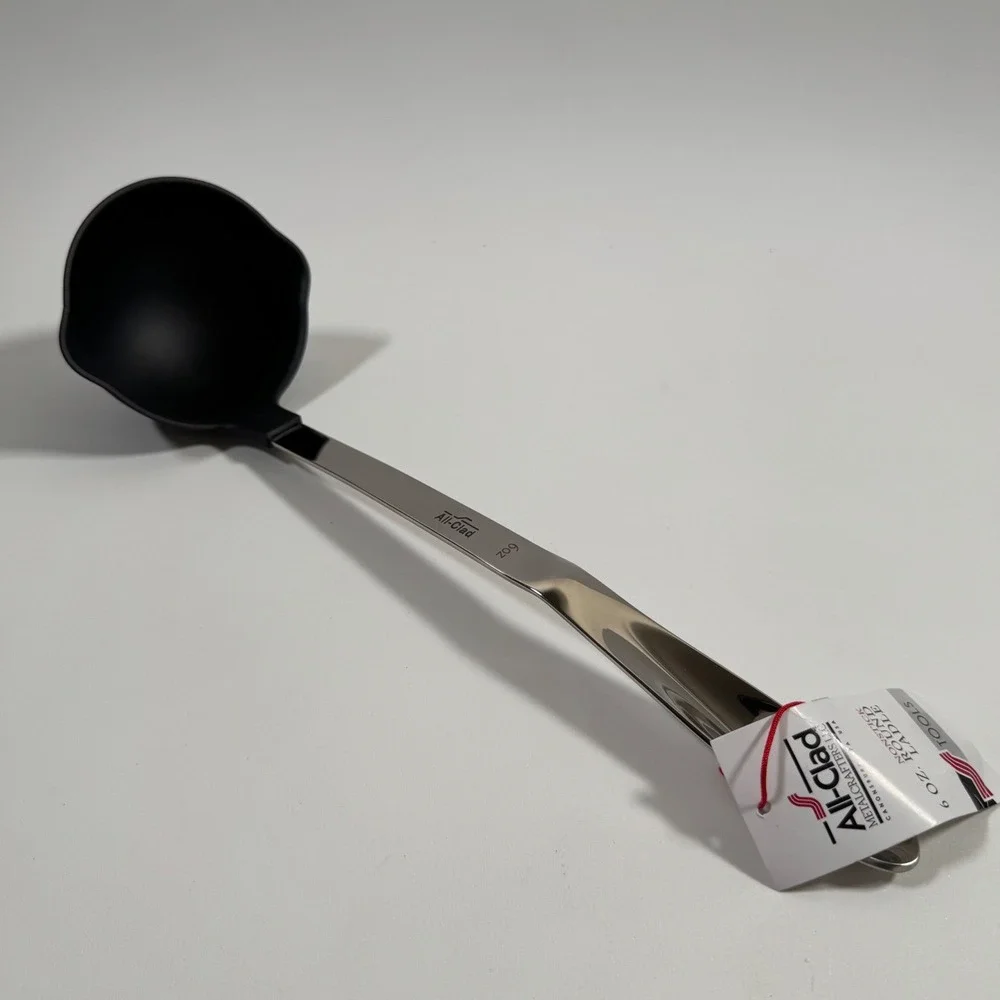 All-Clad Nonstick Round Ladle 6 oz Stainless Steel Black Silicone Kitchen Tool